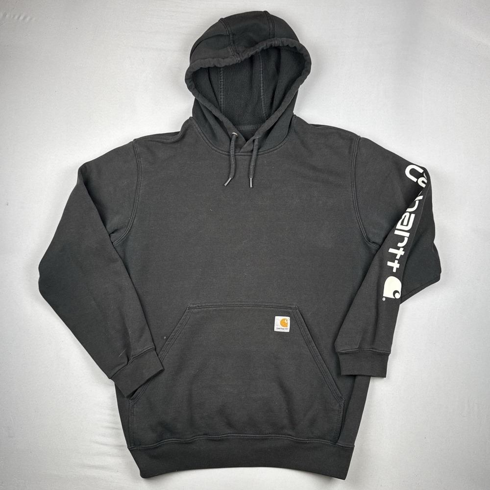 Carhartt K288 Hoodie Mens Large Loose Fit Faded Black Workwear Sleeve Logo